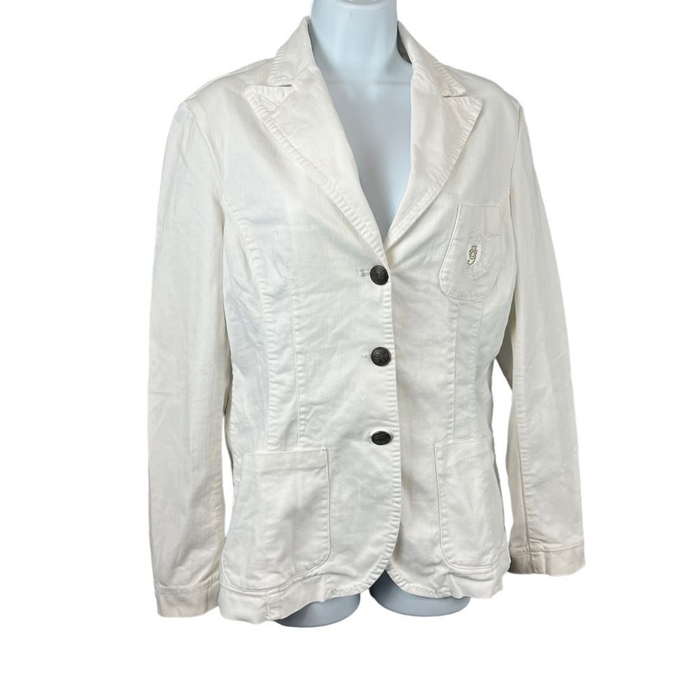 GANT - White Womens Denim Jean Blazer Jacket with Embroidered Insignia US 10